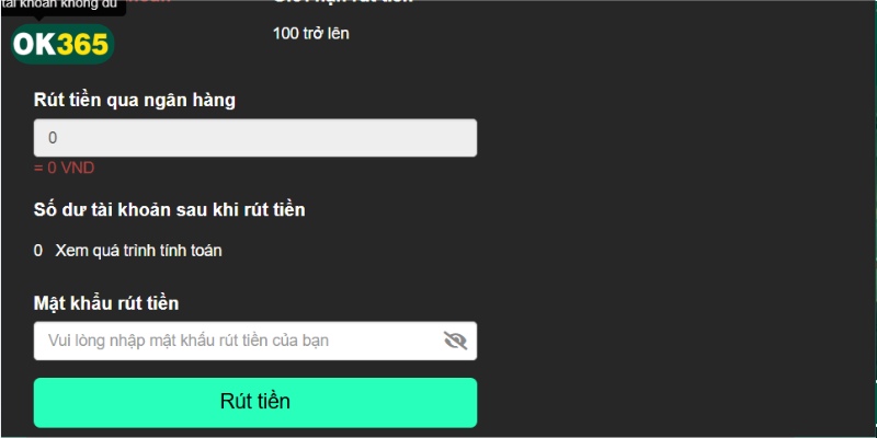 Nhập số tiền muốn rút